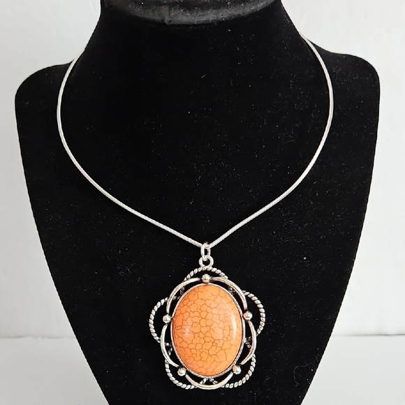 Elegant Silver and Orange Pendant Necklace - Picture 1 of 6